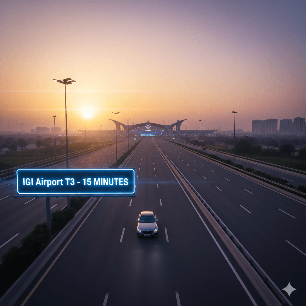 Connectivity map showing 15-minute access to IGI T3 from Sector 108 homes.