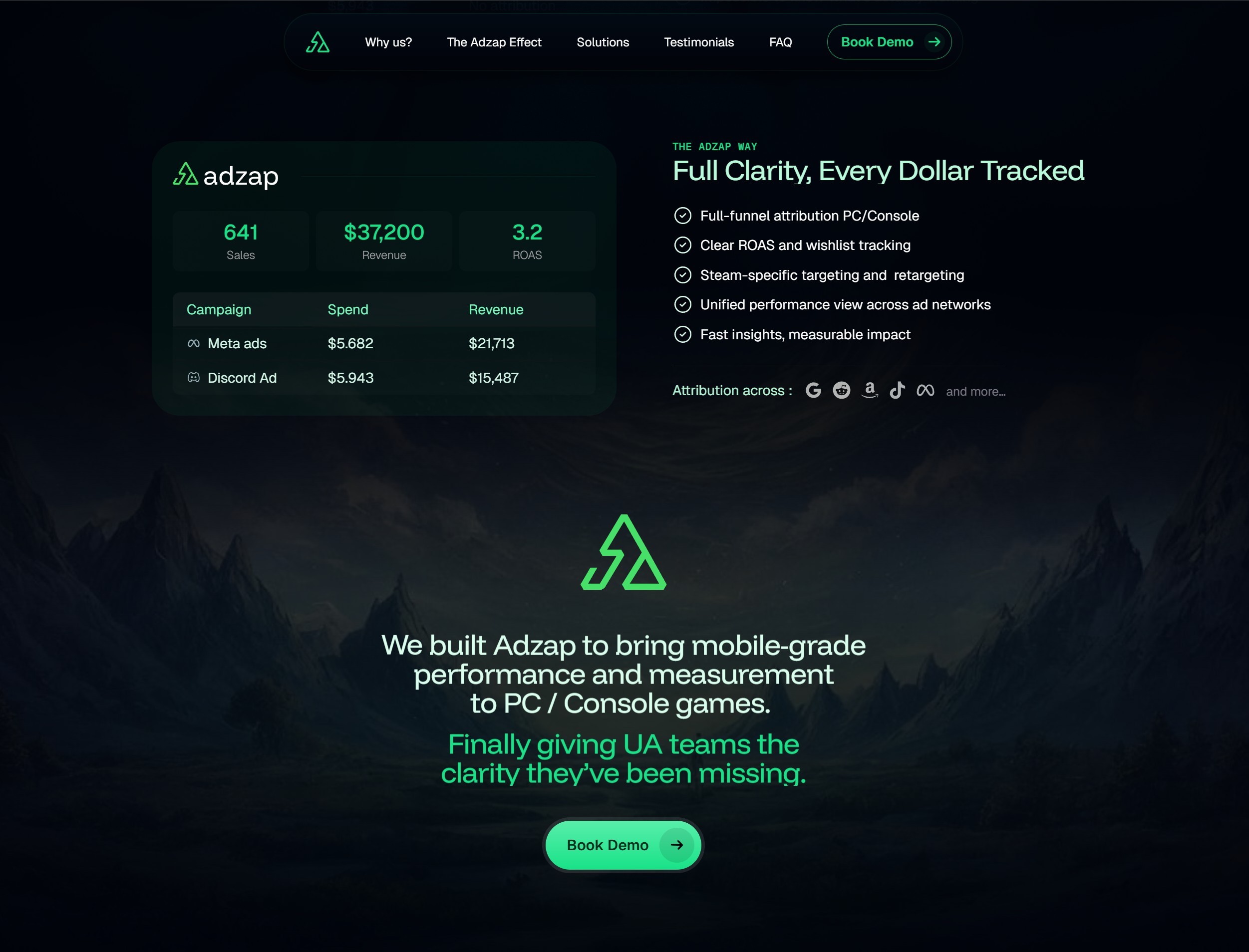 section transition landing page adzap