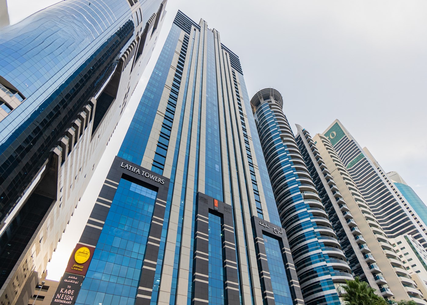 Panoramic Dubai skyline and Sheikh Zayed Road view from a premium property.