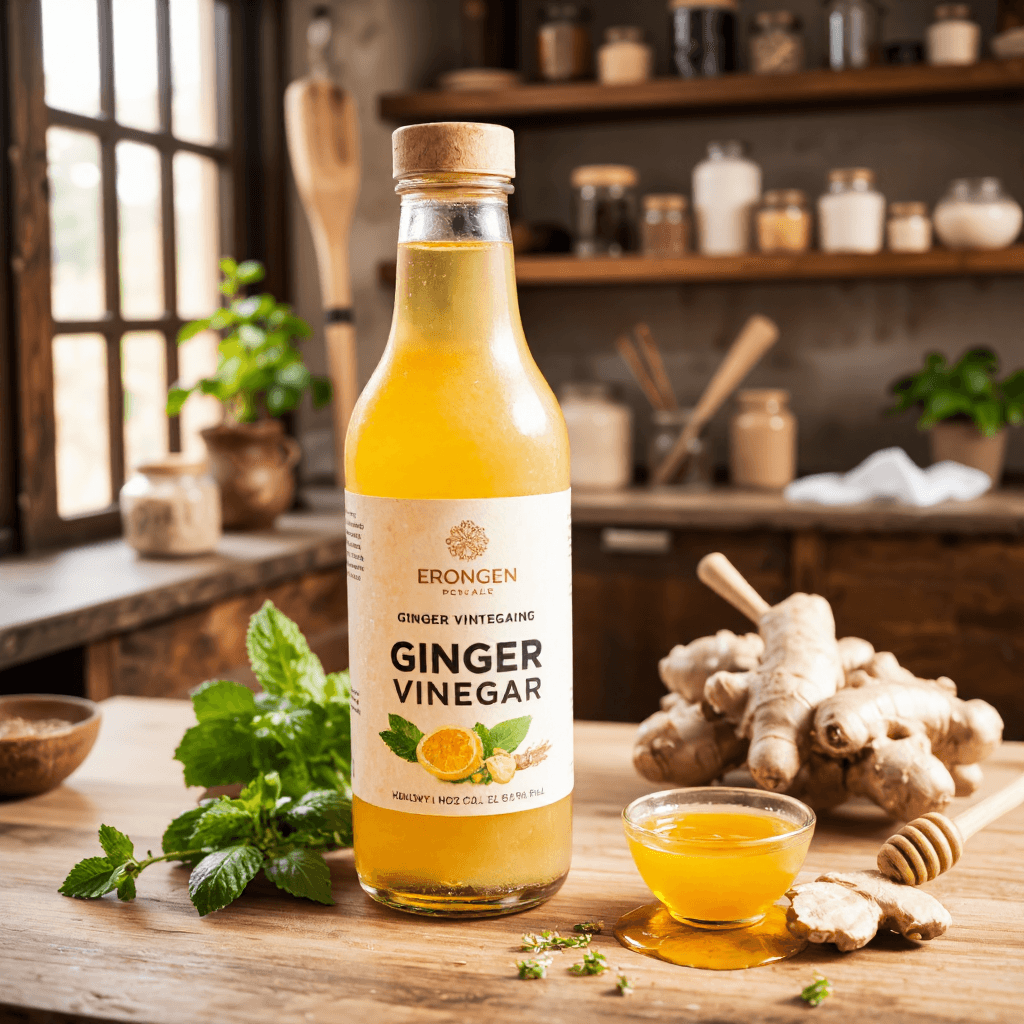 product photography of bottle of ginger vinegar
