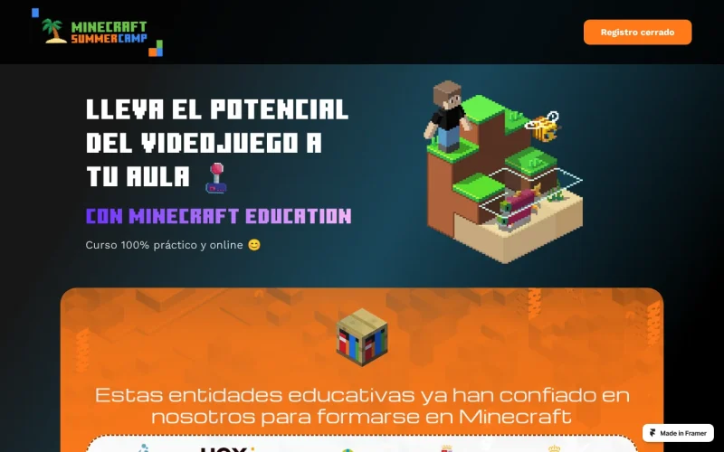 Captura de la web de Summer Camp Minecraft