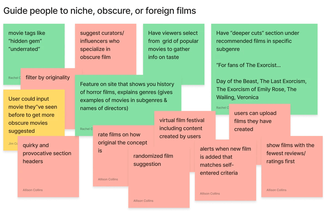 brainstorming: guide people to nice, obscure, or foreign films