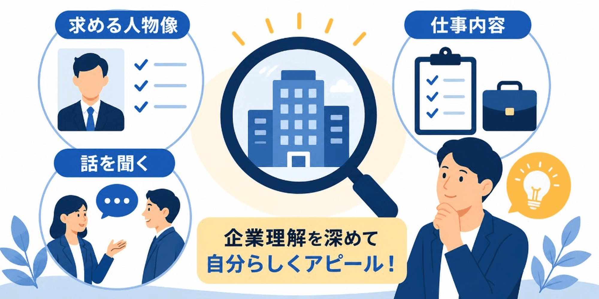 求める人物像・社員の話を聞く・仕事内容から企業理解を深めて自分らしくアピール