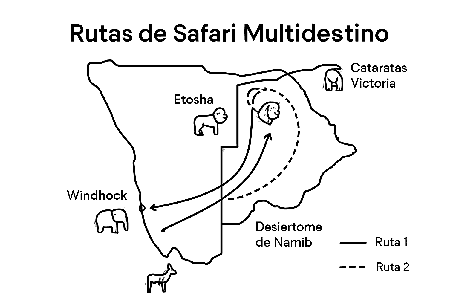 Rutas comparativas de safari multidestino en infografía