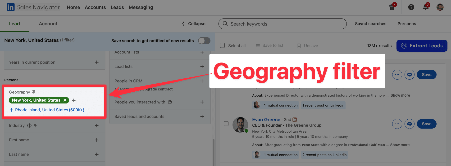 Geography filter on LinkedIn Sales Navigator