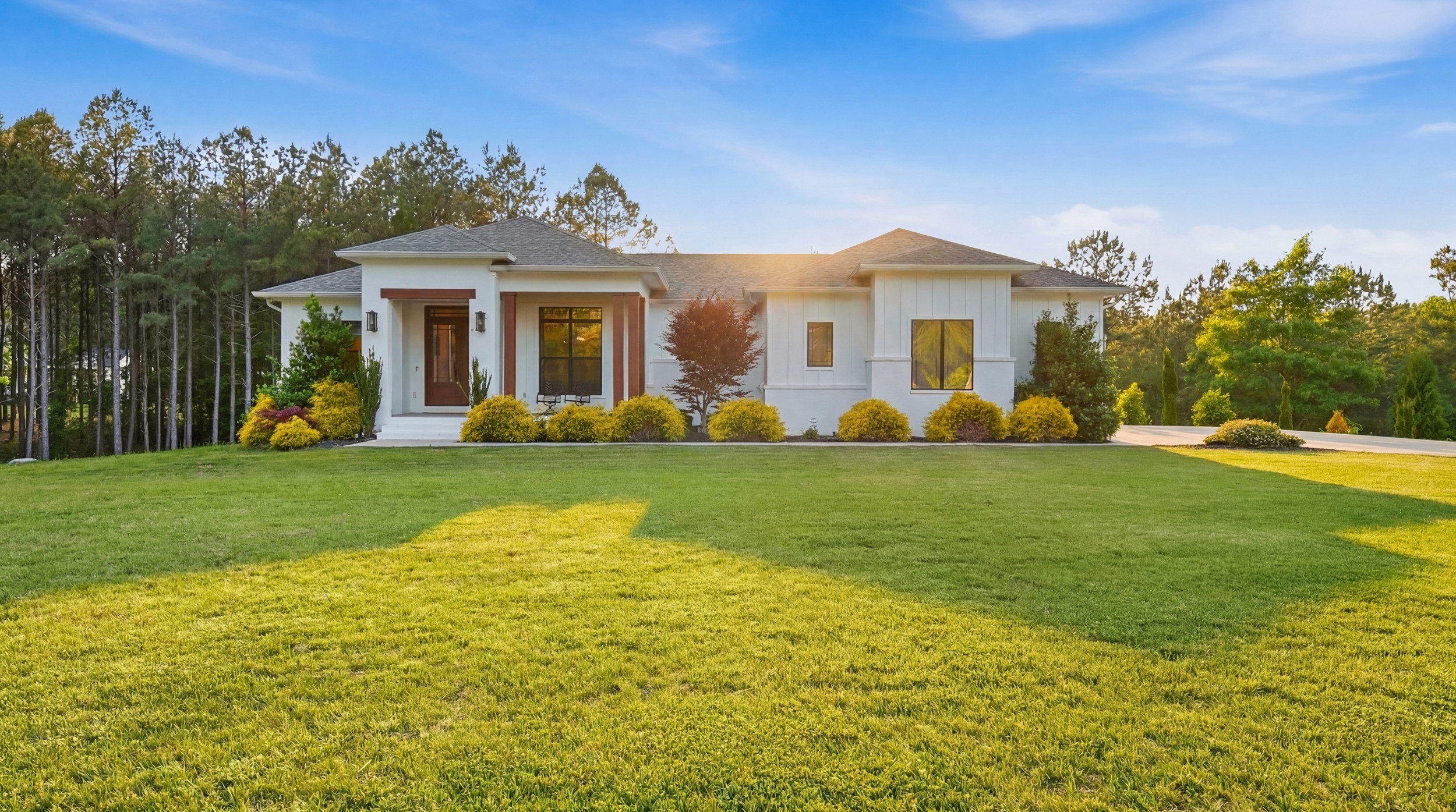 Front elevation across the lawn