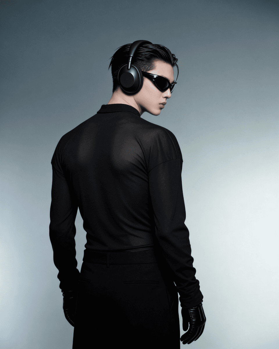 korean man posing side to show headphone