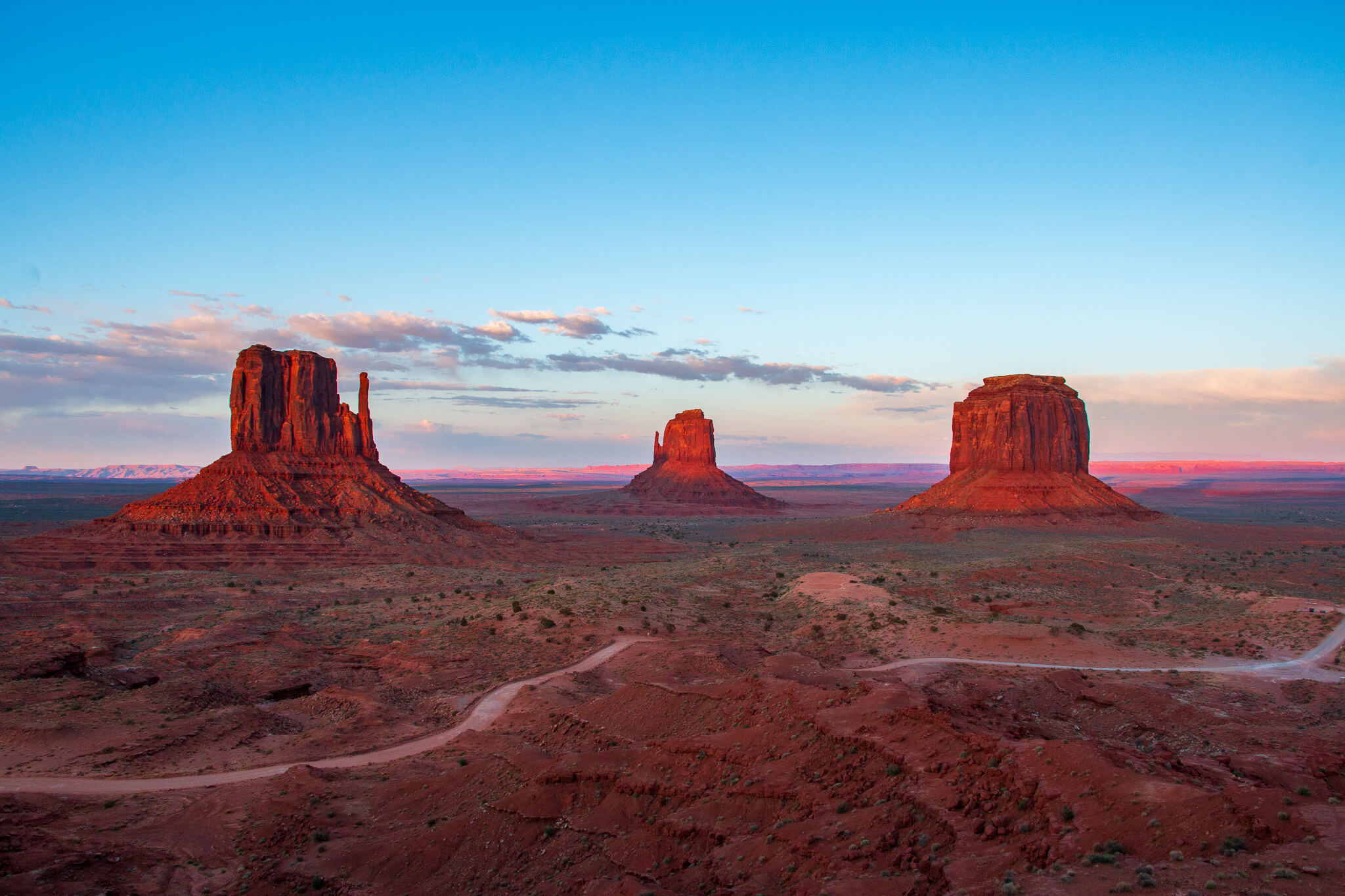 sunset on the buttes at monument valley