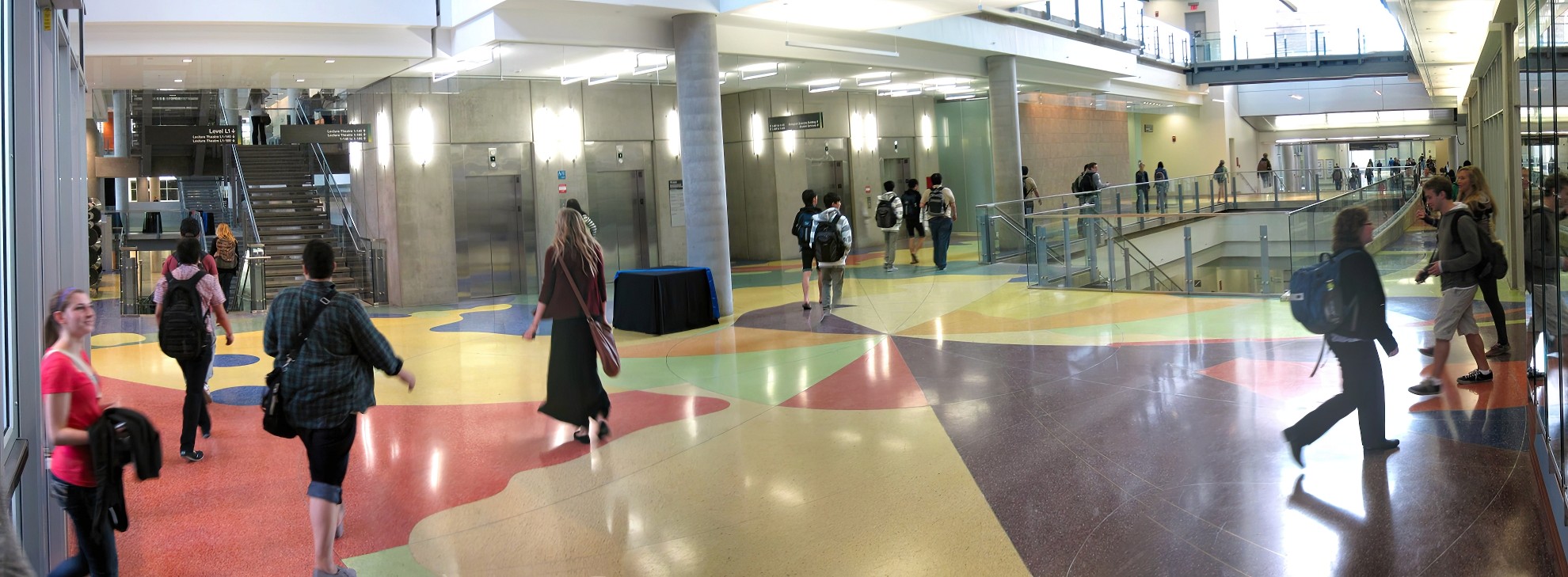 Flow of students through the main entrance area