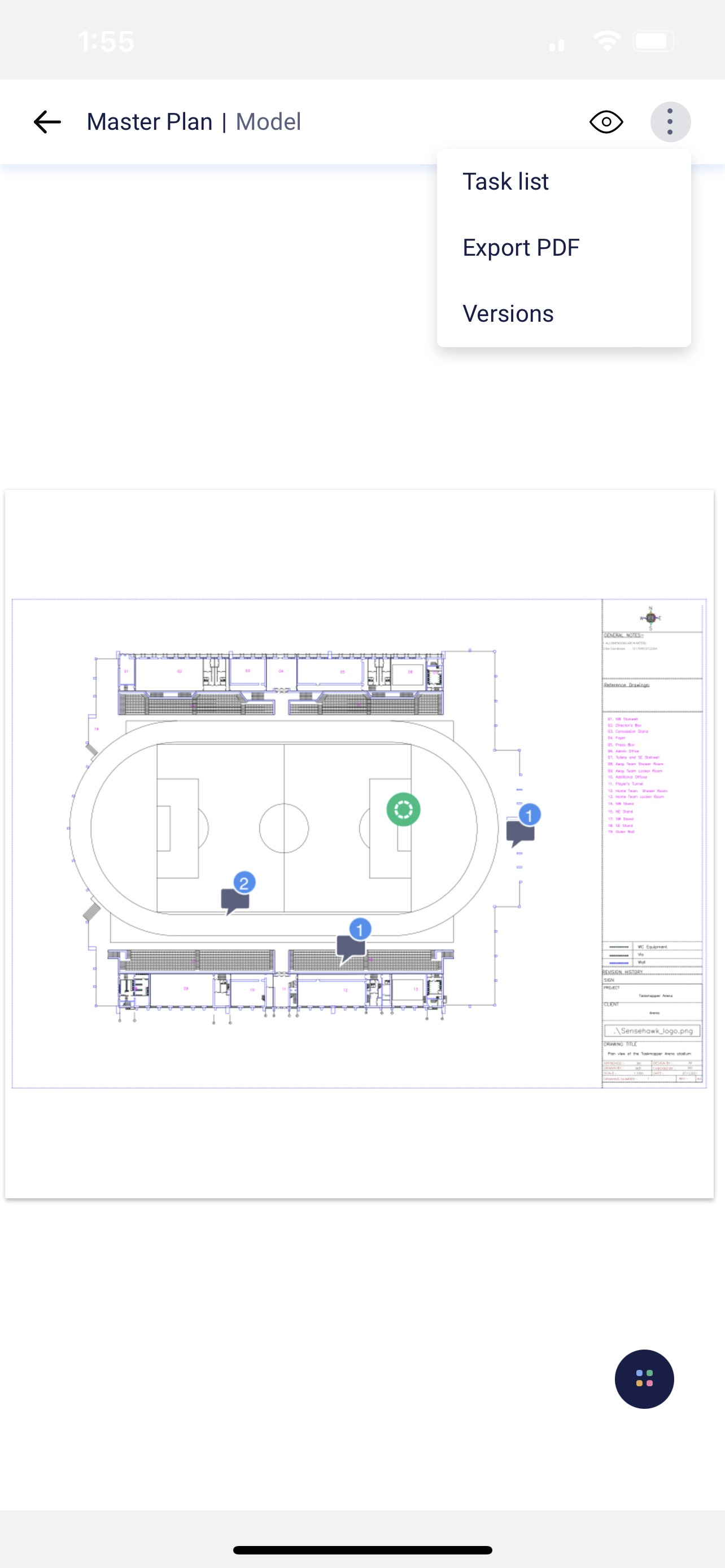 Plan view of your construction jobsite on theTaskMapper mobile app to access, update and annotate on the go.