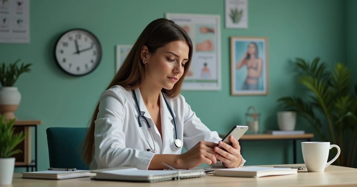 Nutricionista escrevendo mensagem no celular 