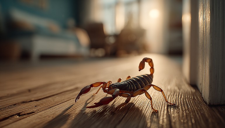 Scorpion in house on wood floor
