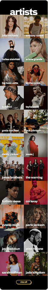 Mobile screenshot of the artists section of the Republic Records website