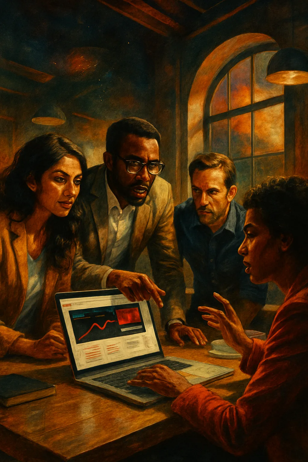 Group discussing strategy at RockN' Socials, a Digital Marketing Agency.