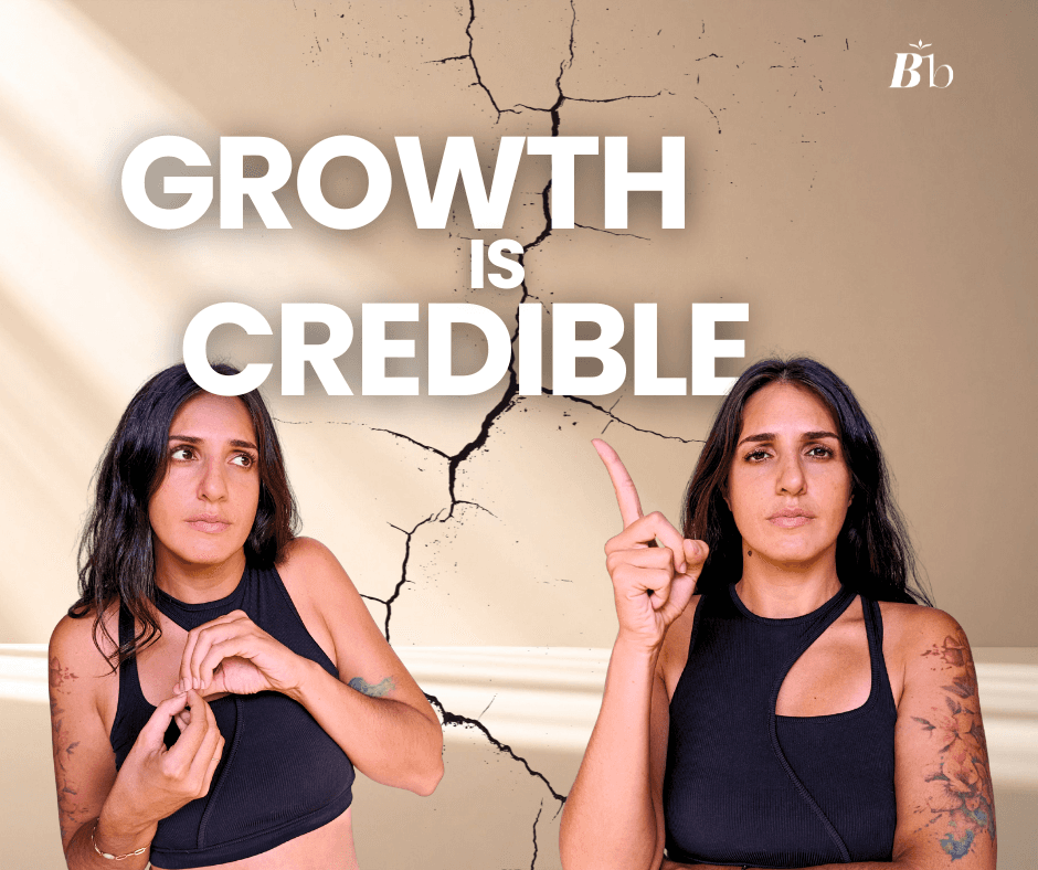 Two facets of the same woman are being shown through a split frame with 2 pictures of her. One is scared and shy, uncomfortable. The other is authoritative, being inquisitive, pointing her finger up