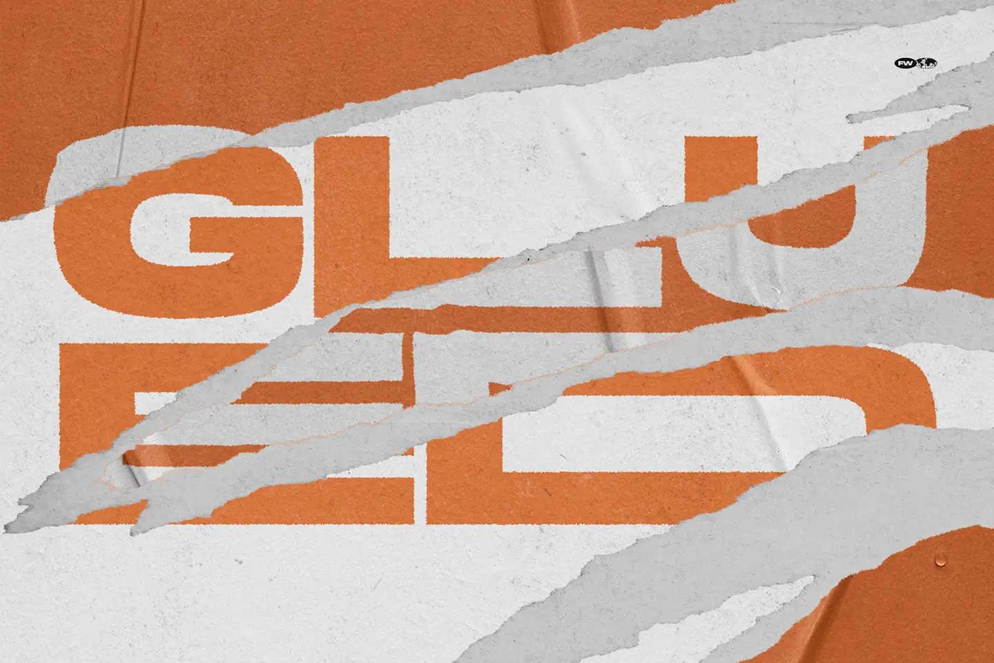 Ripped paper overlay effect created using glued poster textures on typography design