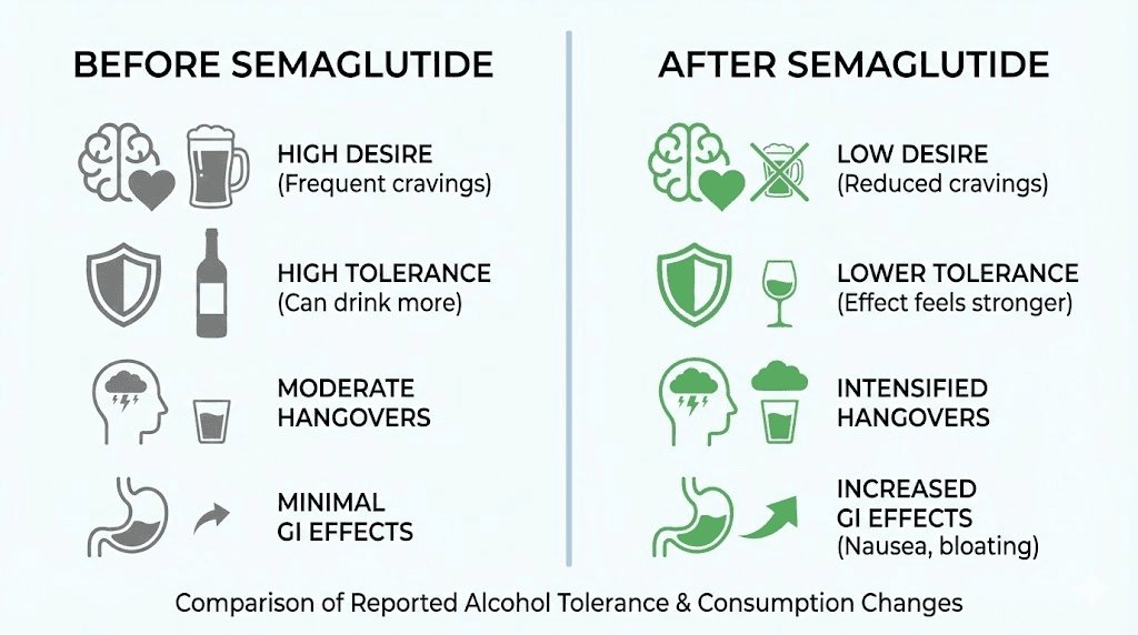How semaglutide changes alcohol tolerance and cravings comparison