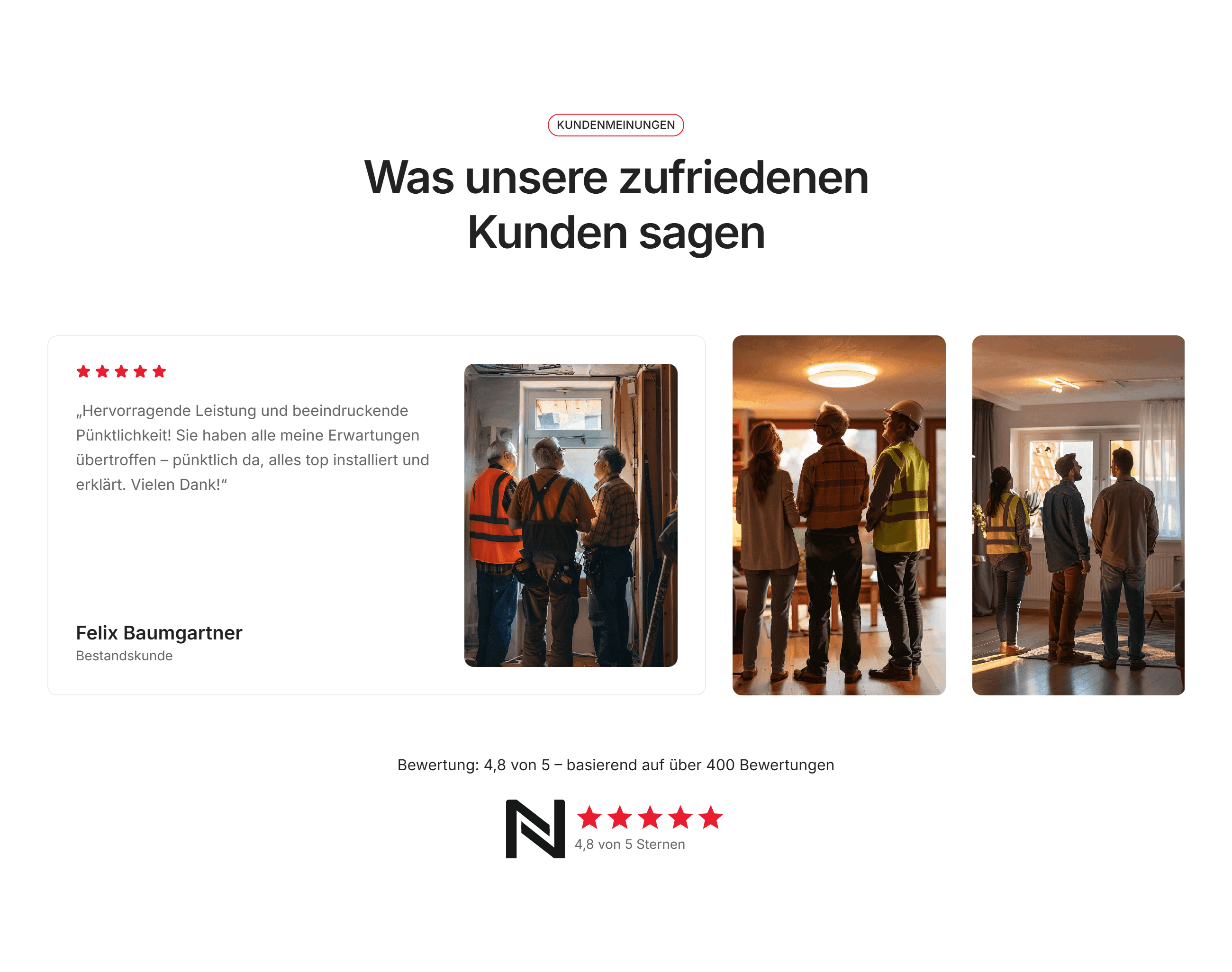 eine testimonial-Sektion eines Elektroinstallationsunternehmen