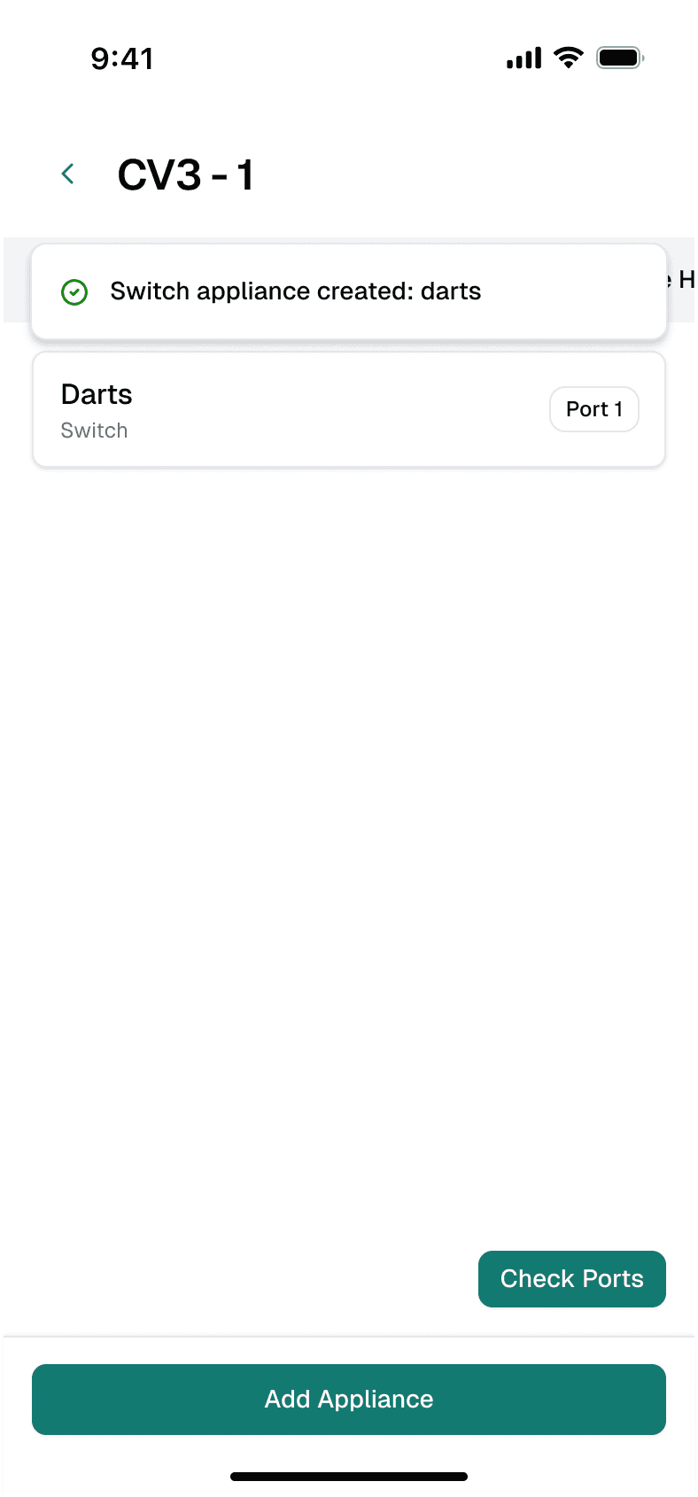 Keus Ops app: appliance created confirmation
