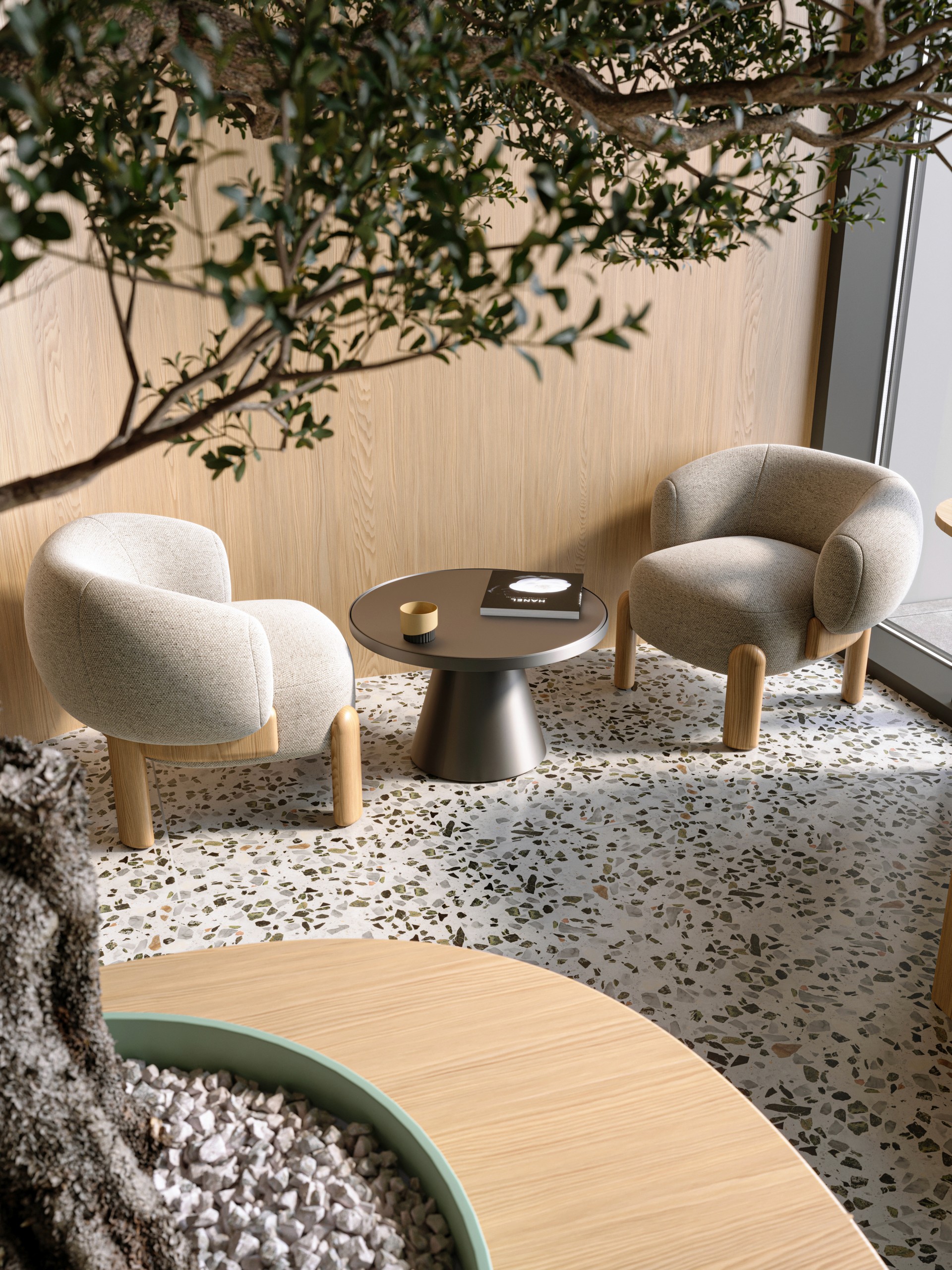 Cabin in a mountain area. Idyllic Easter scene