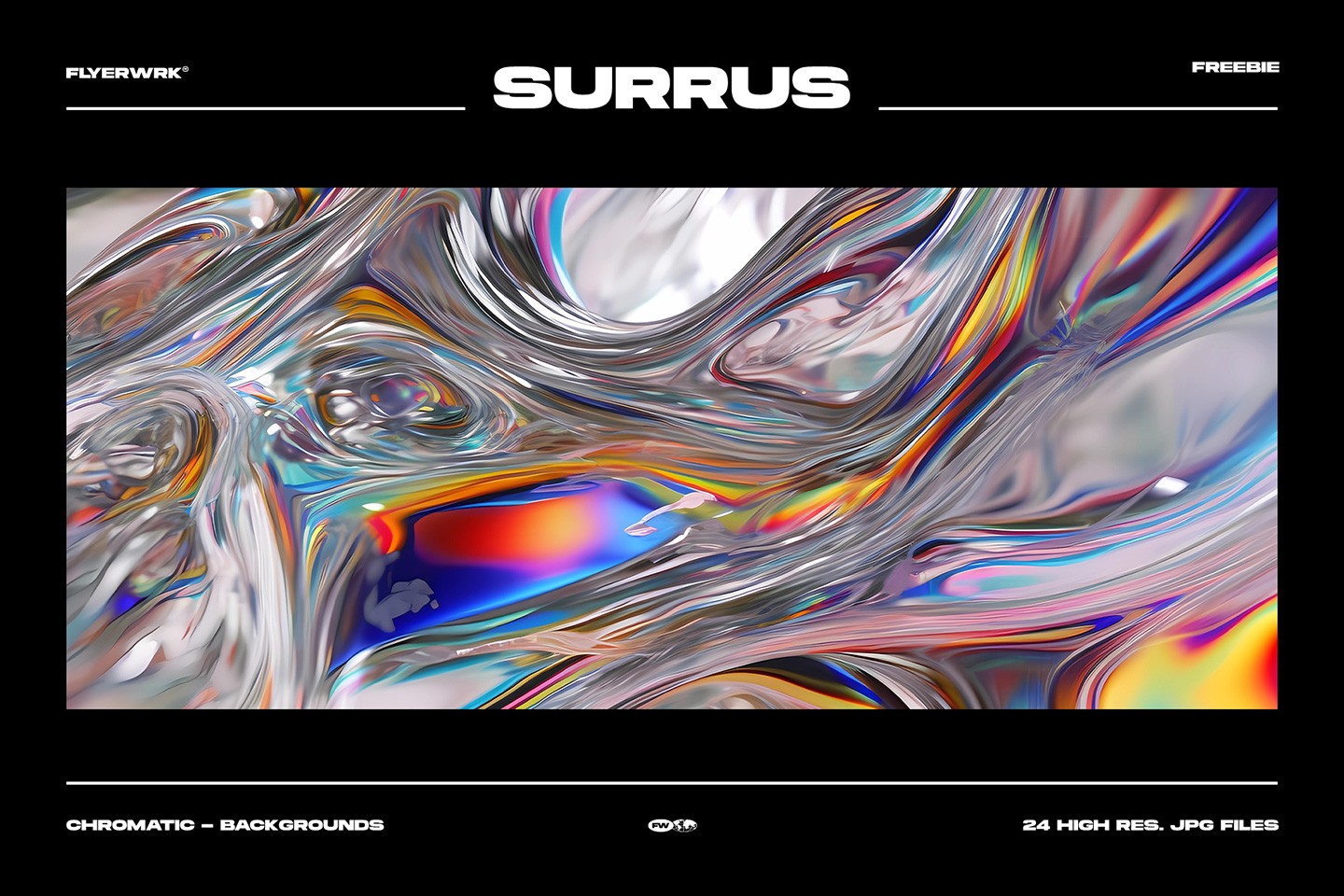 Surrus chromatic abstract fluid texture with holographic rainbow gradient reflections