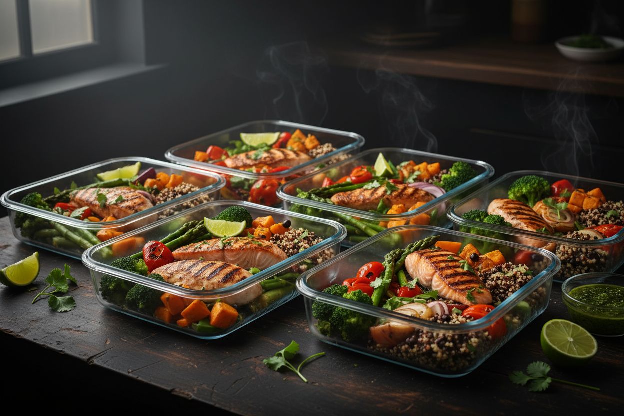 Meal prep with proteins and vegetables
