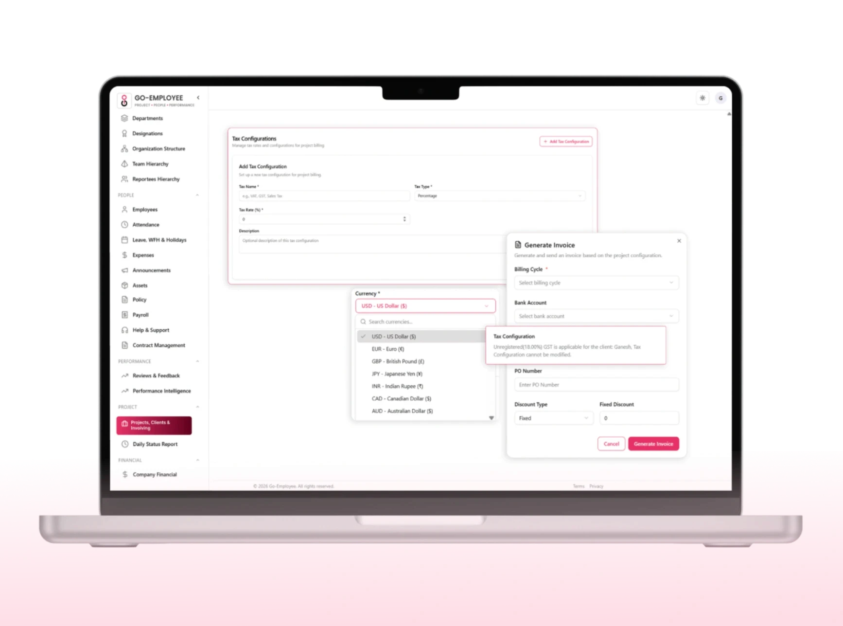 Invoice with tax regimes
