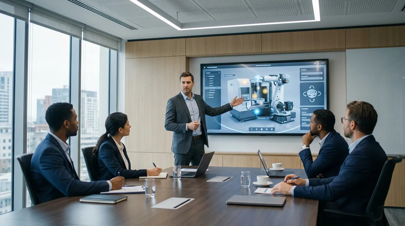 Salesperson presenting 3D digital twin experience to client