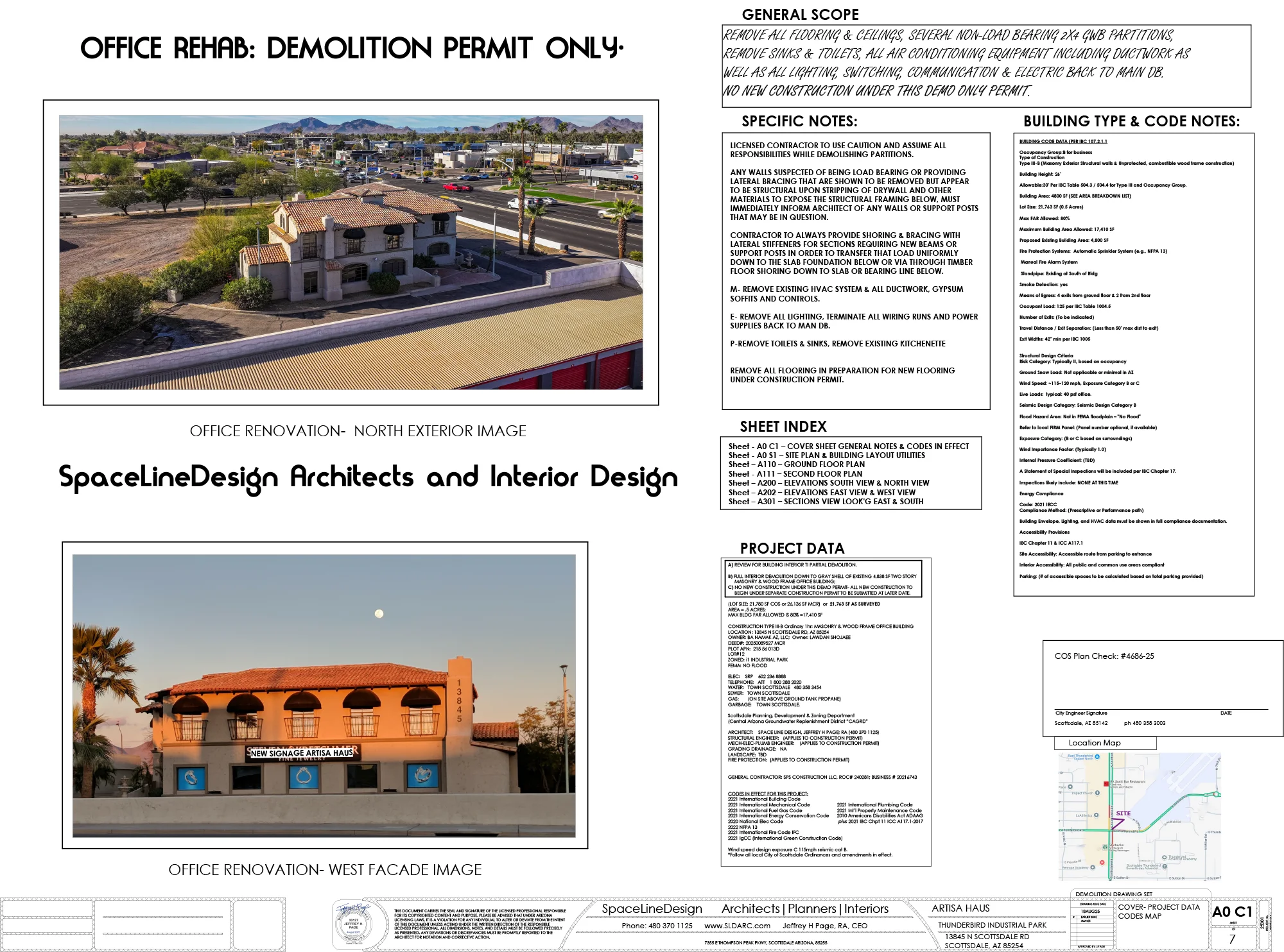Demo/Renovation permit drawings for existing Spanish Villa in Scottsdale Airpark by SpaceLineDesign, Phoenix Architecture Firm project.