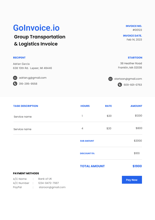 Group Transportation & Logistics Invoice