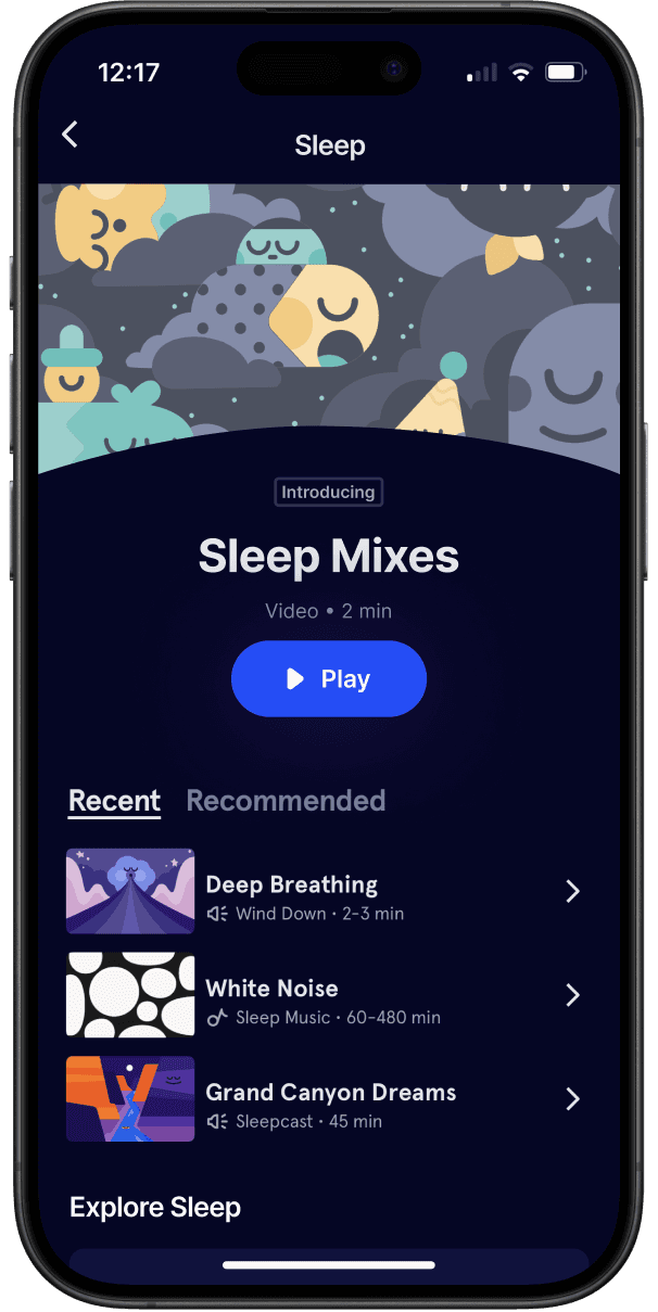 mockup of main sleep page