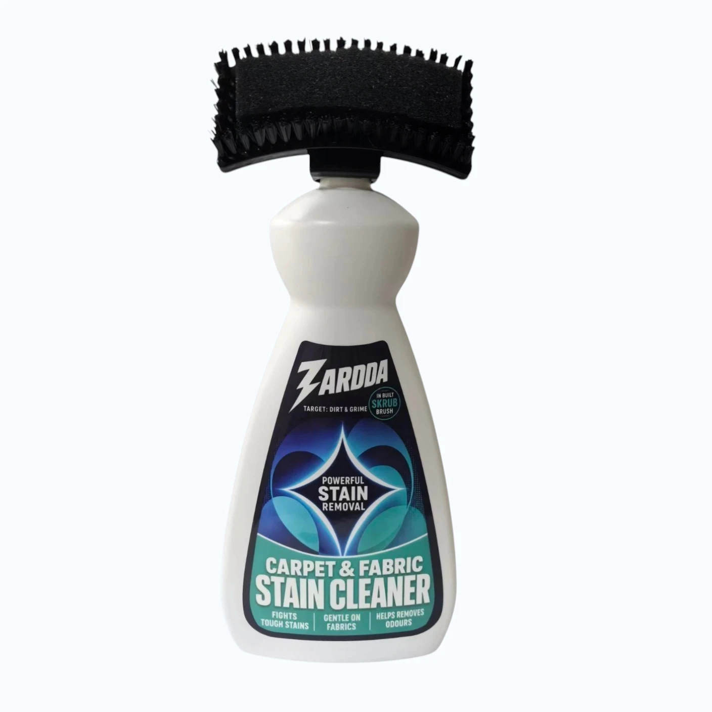 Private label carpet cleaning brush with integrated cleaning solution applicator
