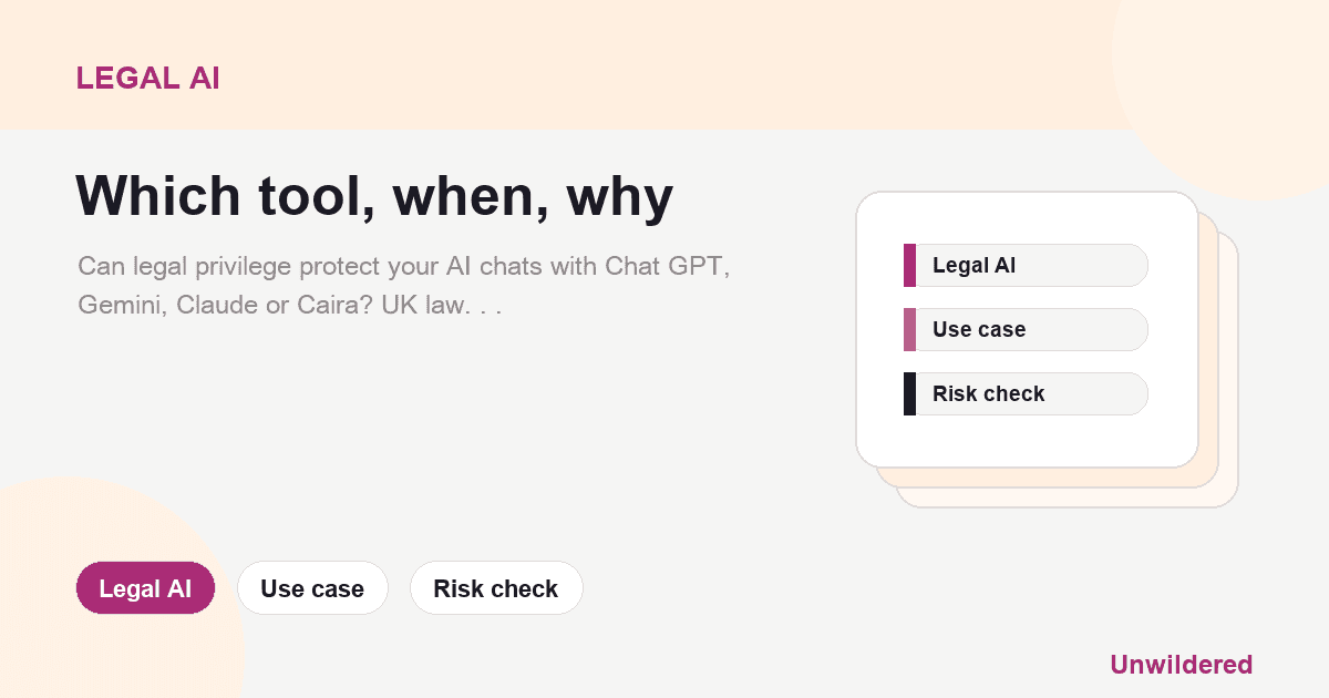Explainer card for Are Conversations with AI Chatbots Protected by Legal Privilege?: Legal AI, Use case, Risk check.