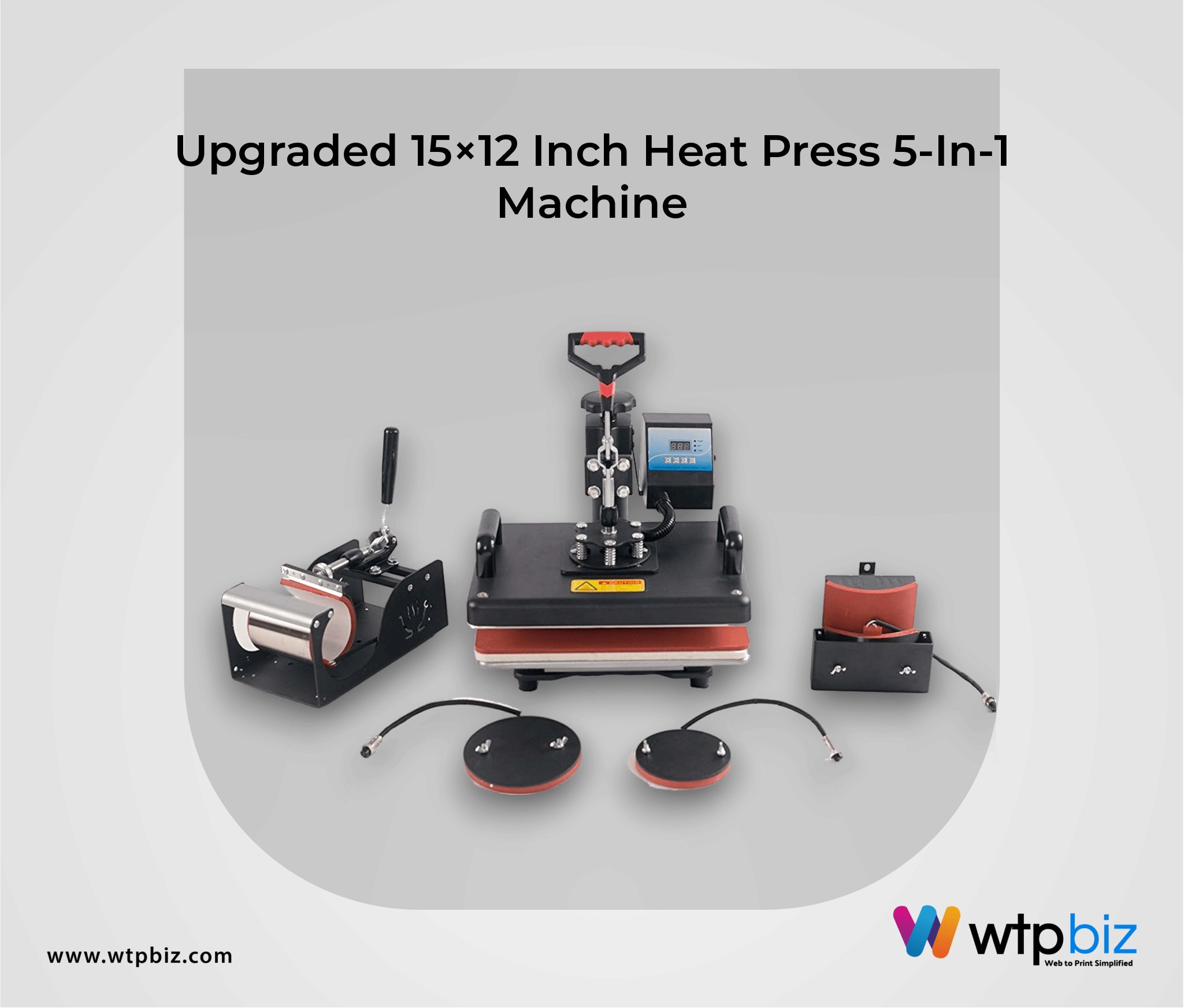 Upgraded 15×12 Inch Heat Press 5-In-1 Machine