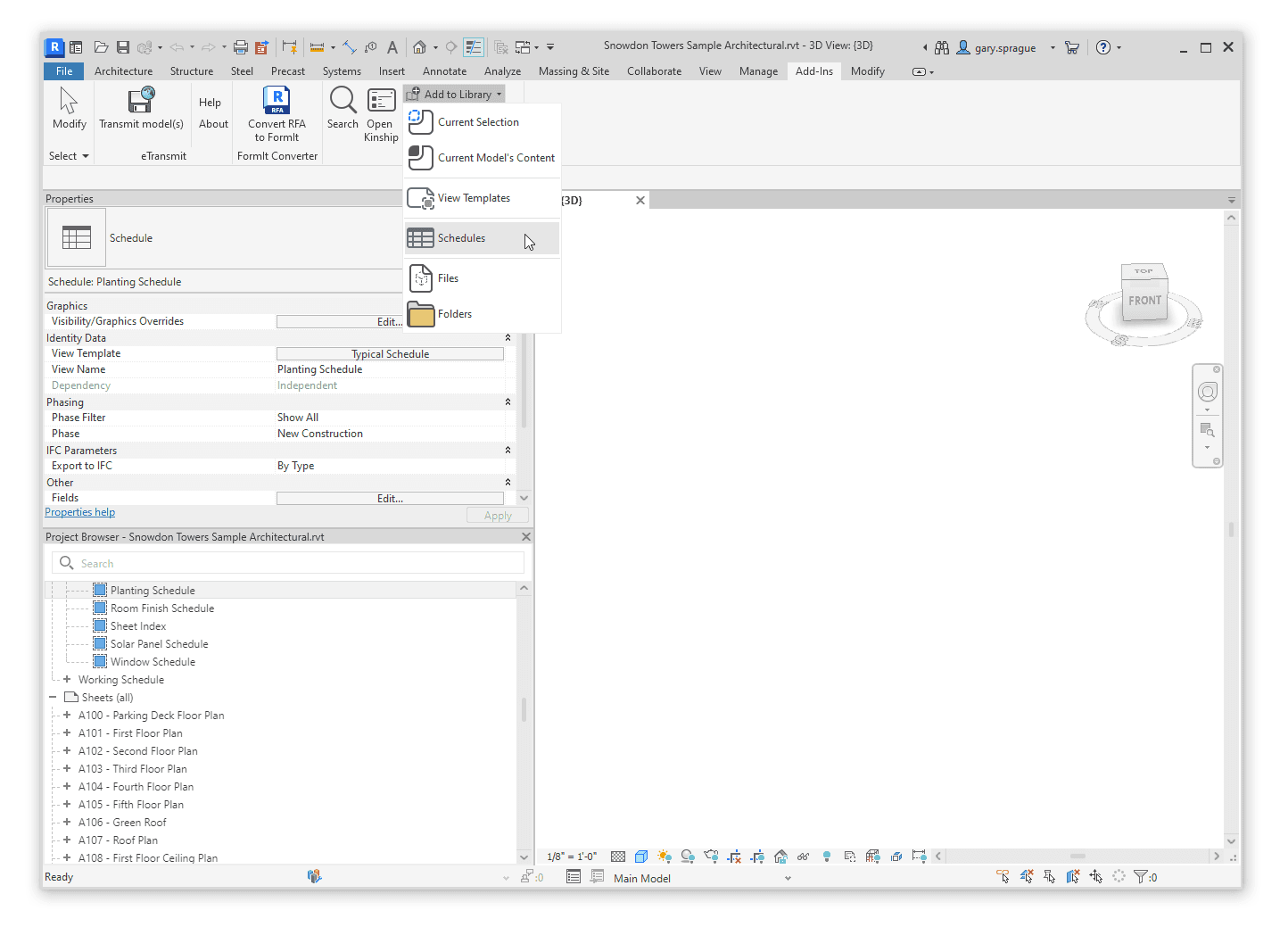Use the “Schedules” option to display a dialog where you can select schedules to add.