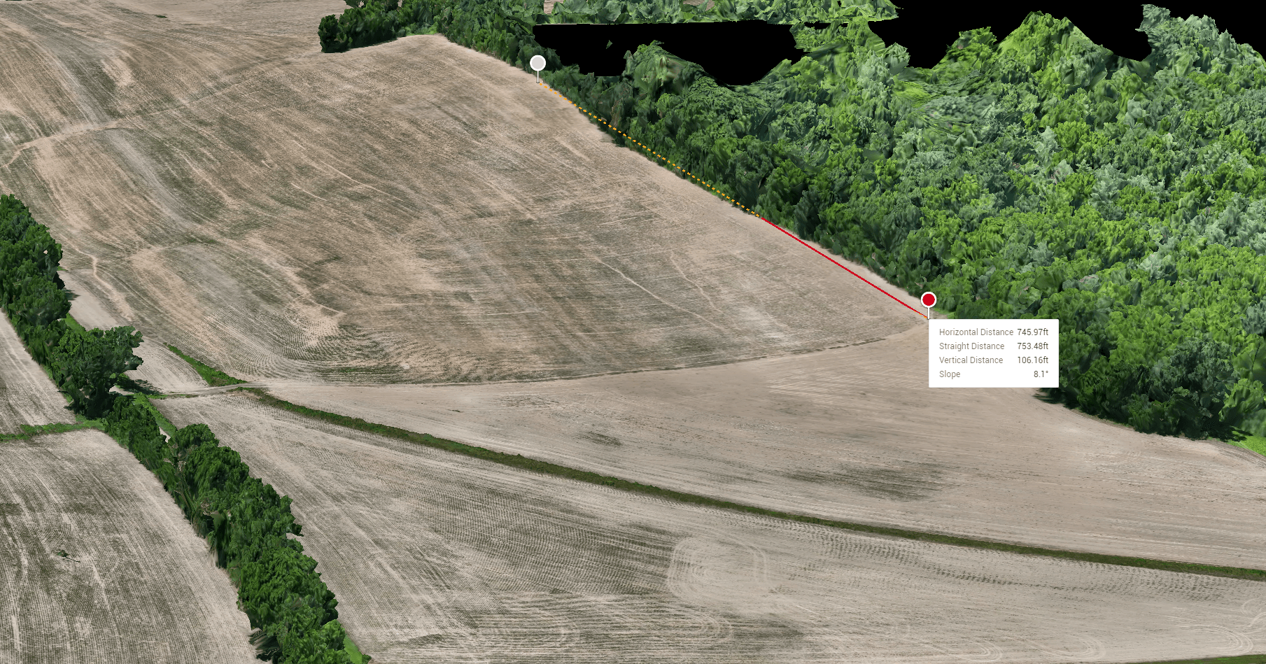 This image shows the capabilitys in the 3D render to measure distances. 