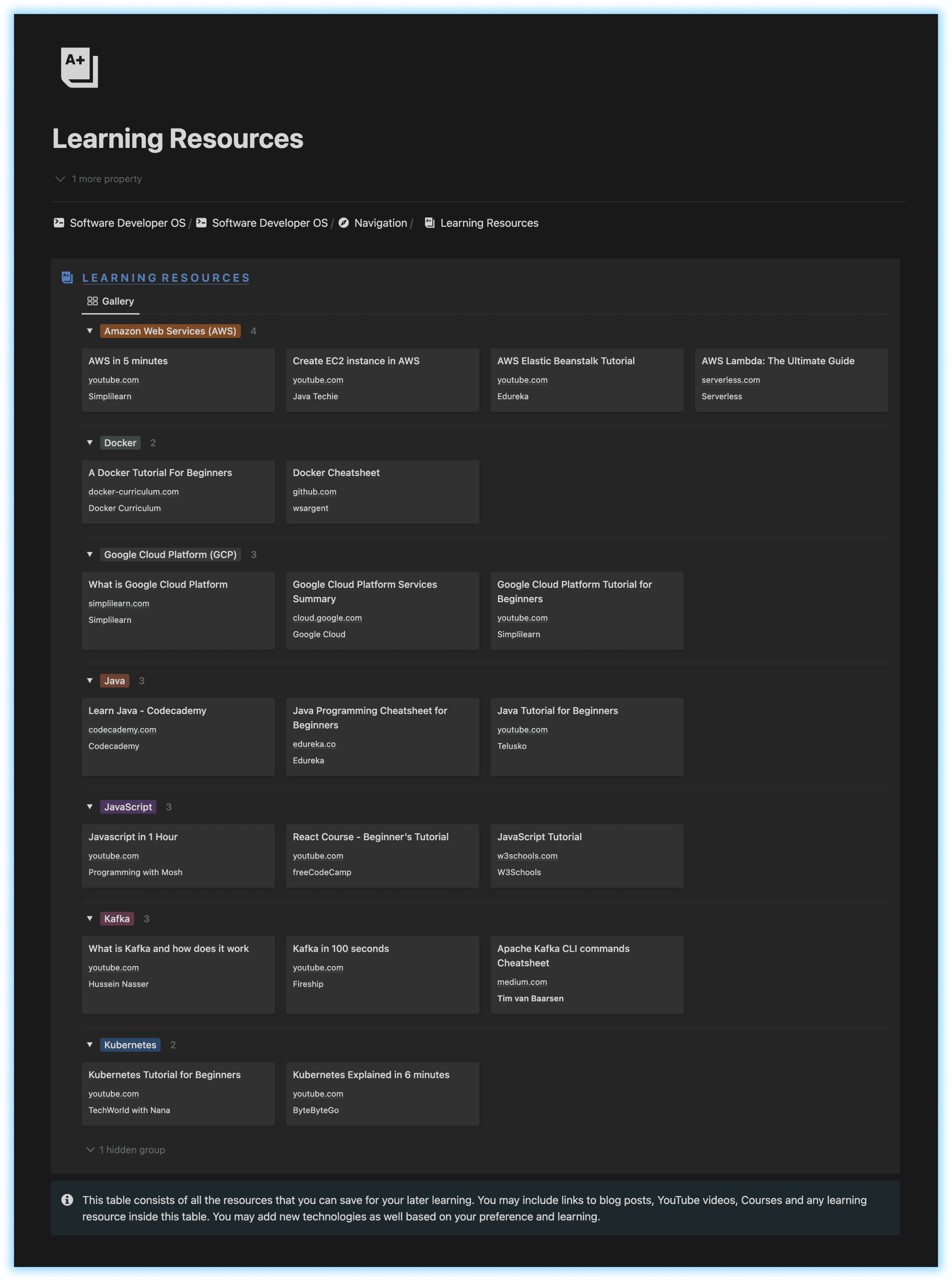 Track learning resources using Notion