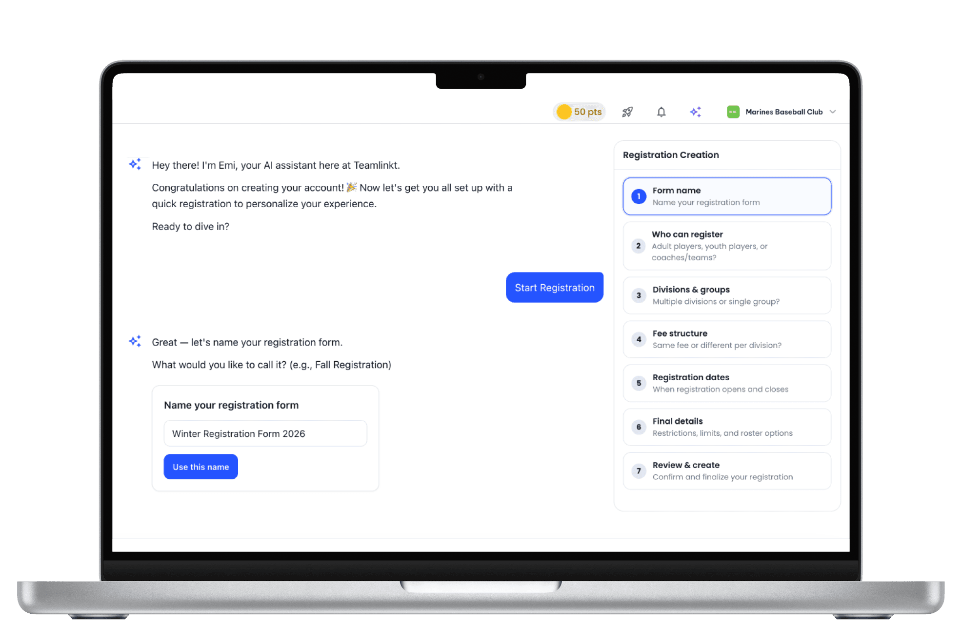 TeamLinkt's Registration Form AI Builder