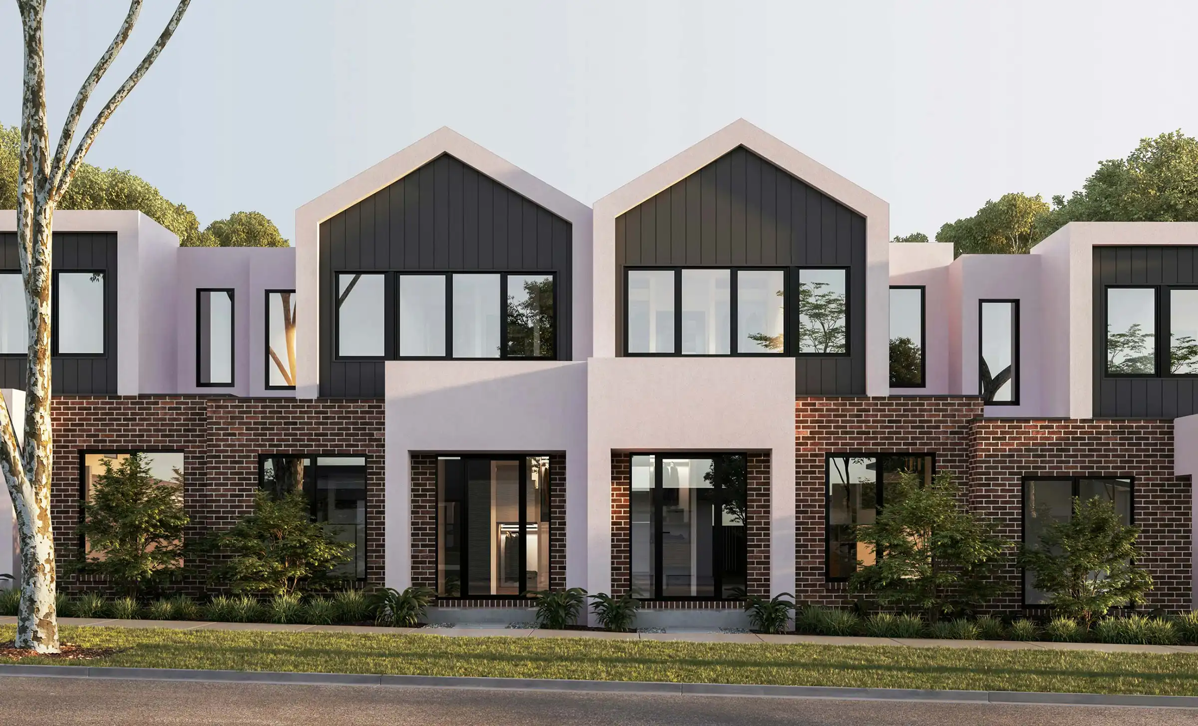 Residential townhomes in suburban subdivision