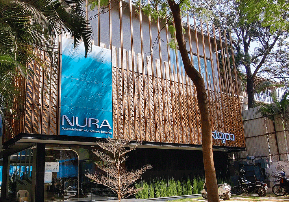 Nura India center for AI-powered preventive health screening, serving Bengaluru, Mumbai, Gurgaon, Hyderabad, and Calicut.