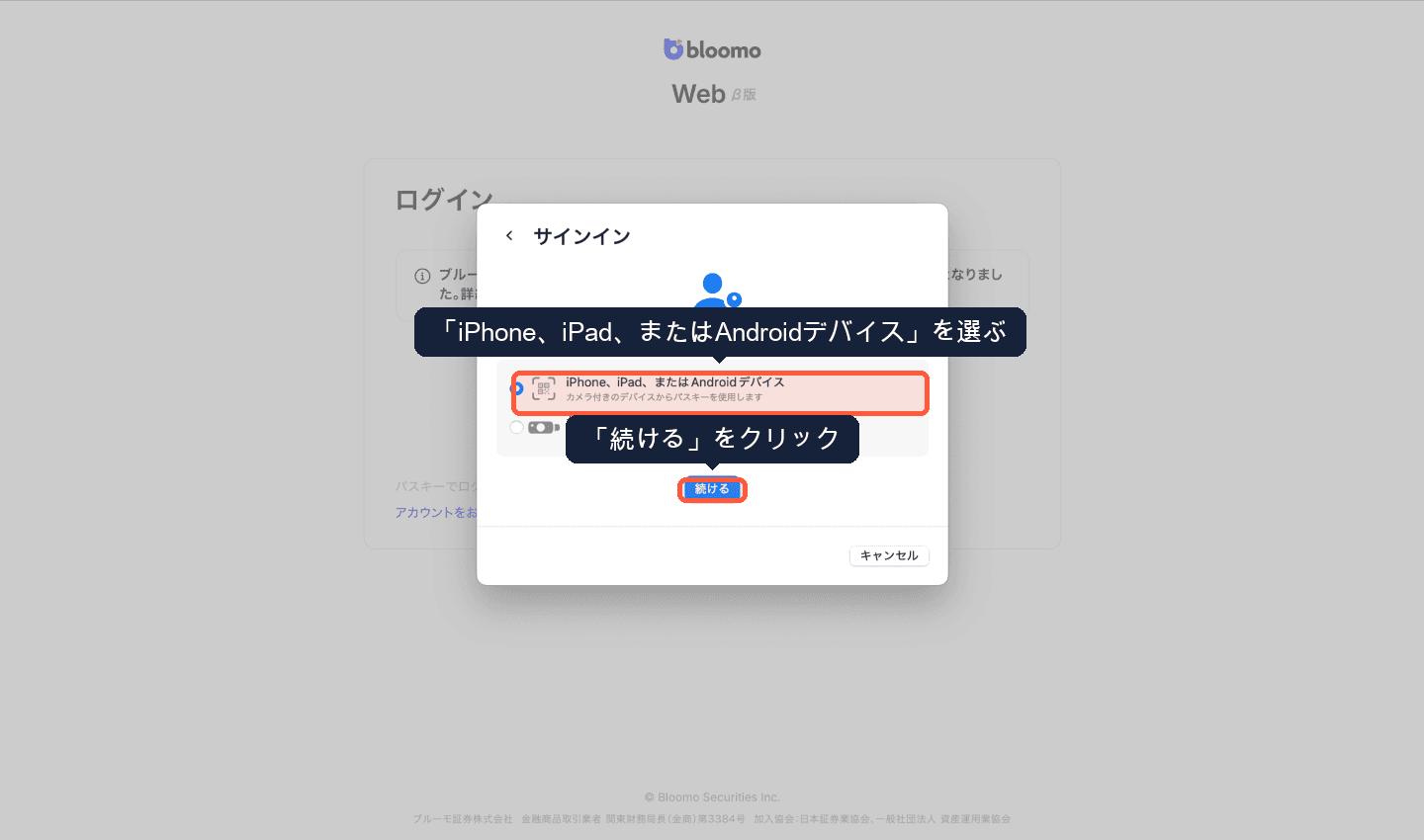 サインイン方法の選択
