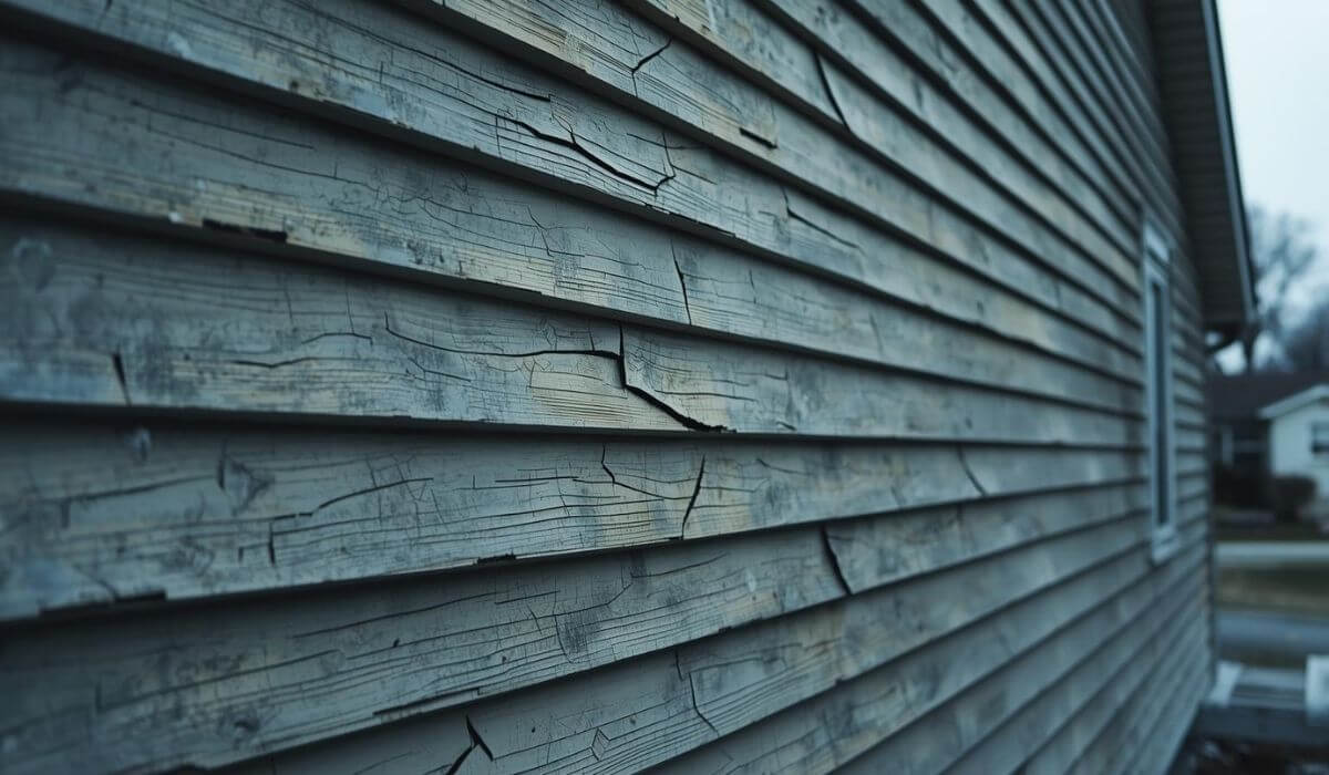 Cracked and loose siding panels on a Naperville home before winter