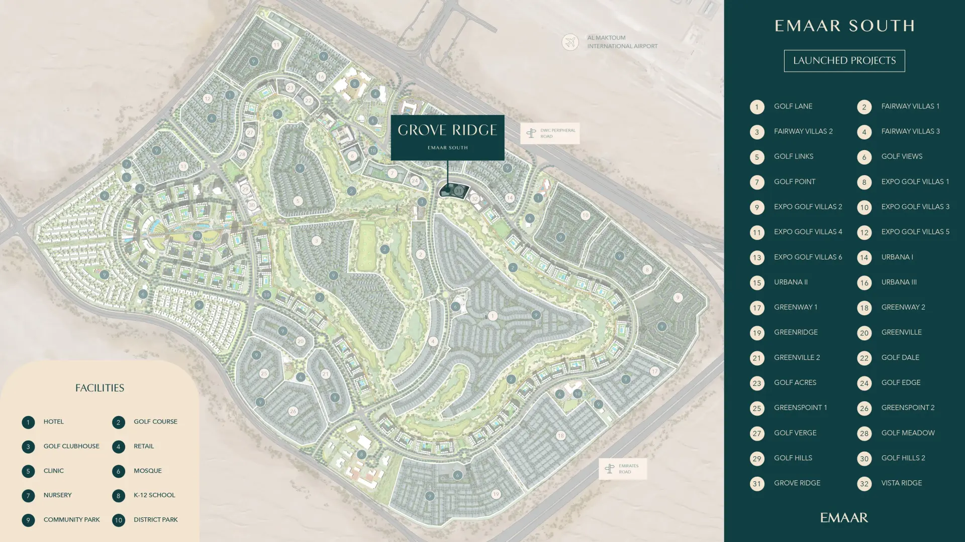 grove ridge location map at emaar south dubai south
