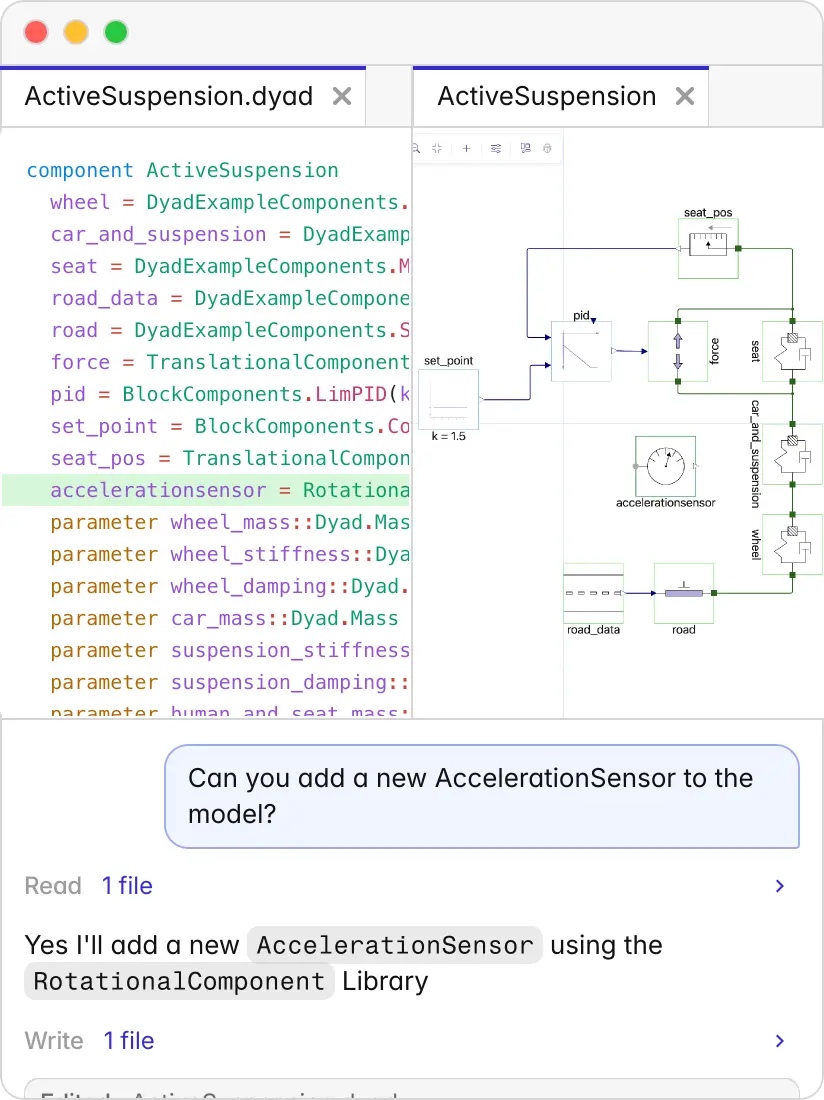 Dyad Agent building models with code and GUI