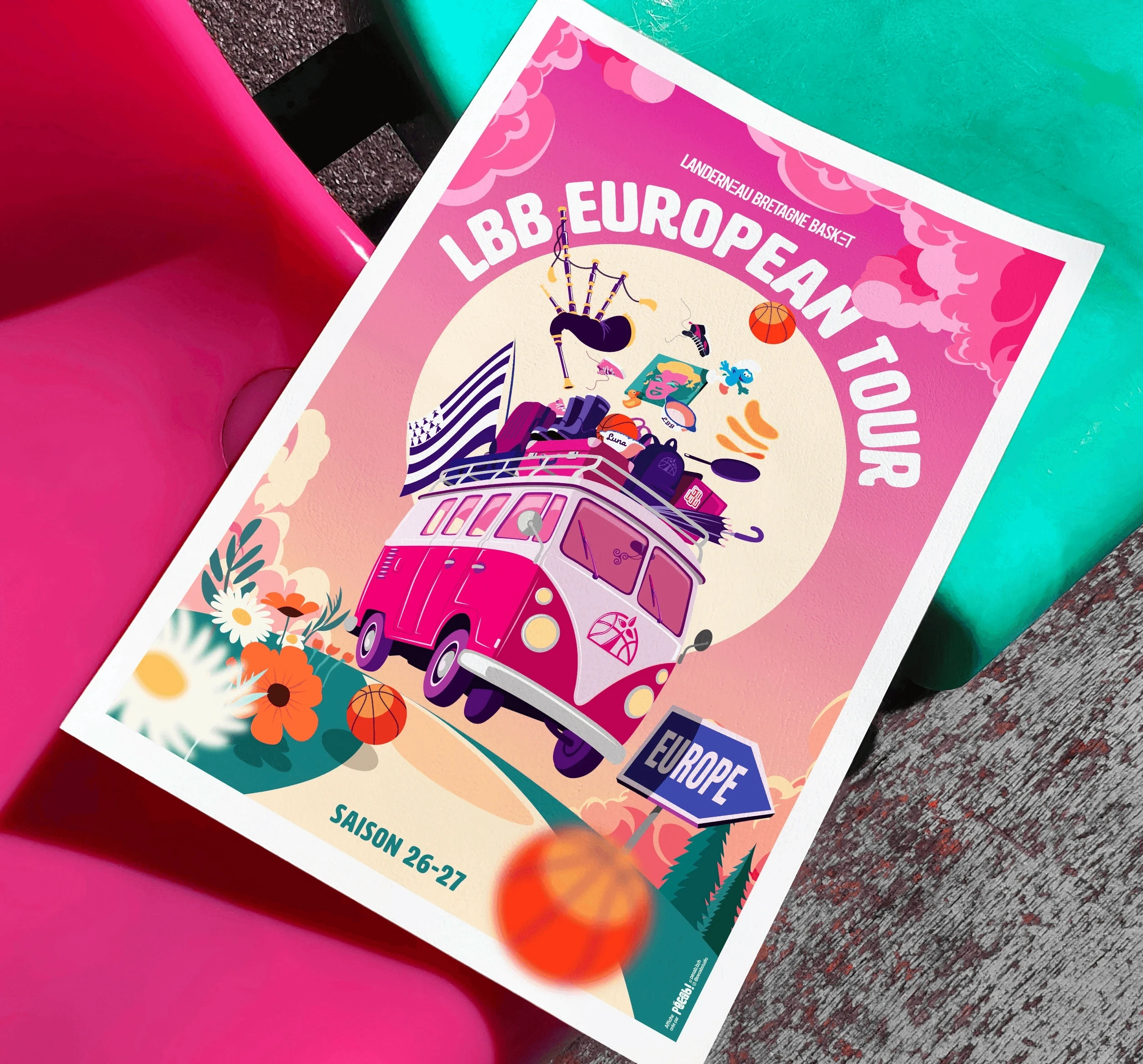 Affiche illustrée créée pour l’équipe de Landerneau Bretagne Basket