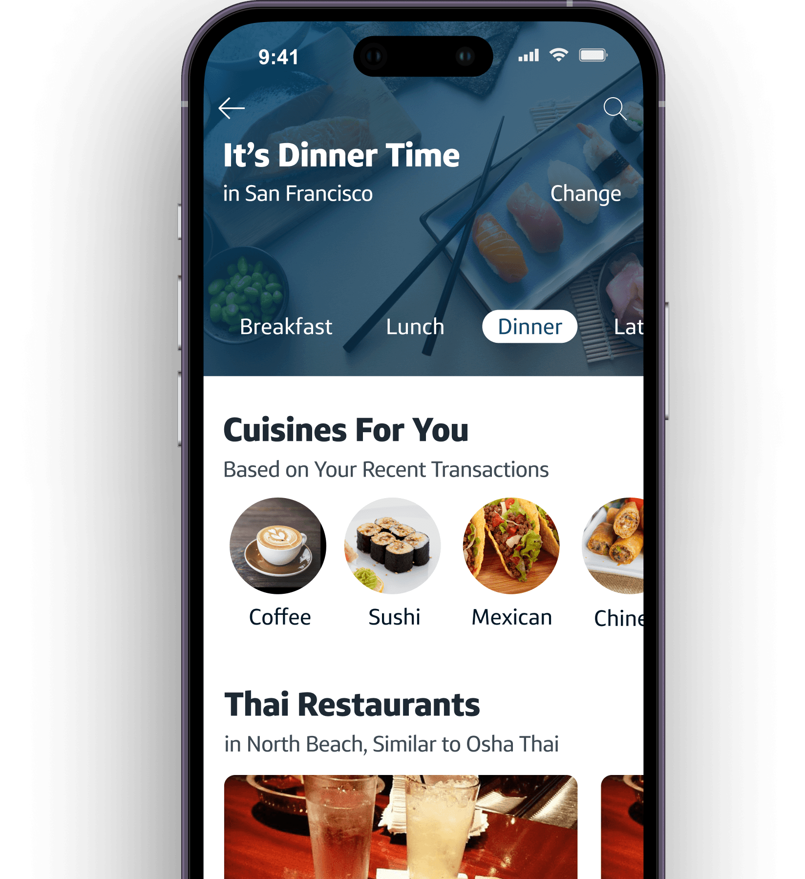 Picture of the final design of the iOS app along with four call outs for upgrades we made. 1 a new style. 2 dynamic location. 3 easy time of day  adjustments. And 4 multi personalized lists.