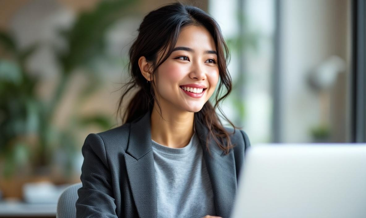 Woman sitting behind laptop