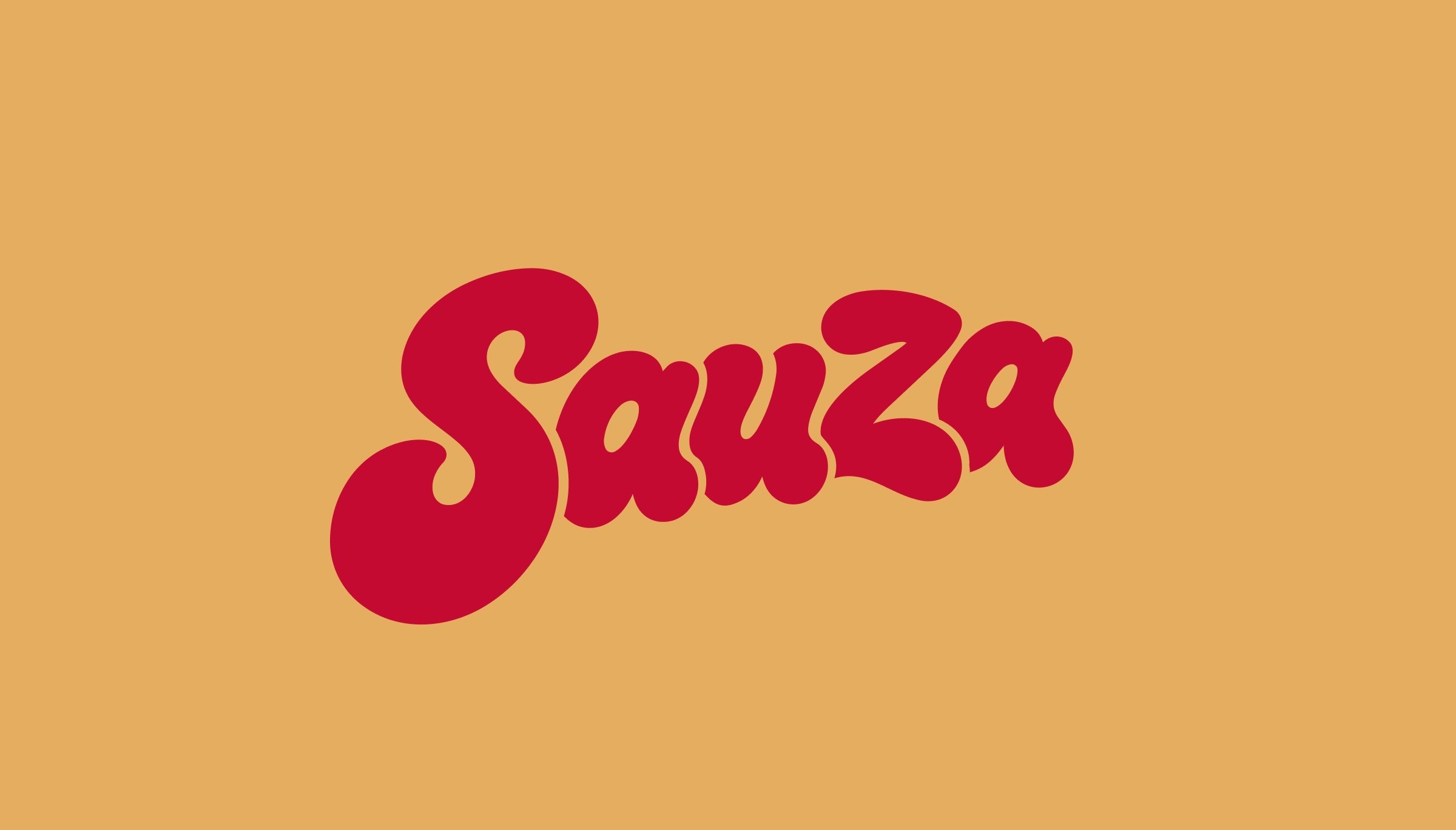 Sauza Pizzeria wordmark shown in red on a warm golden brand background.