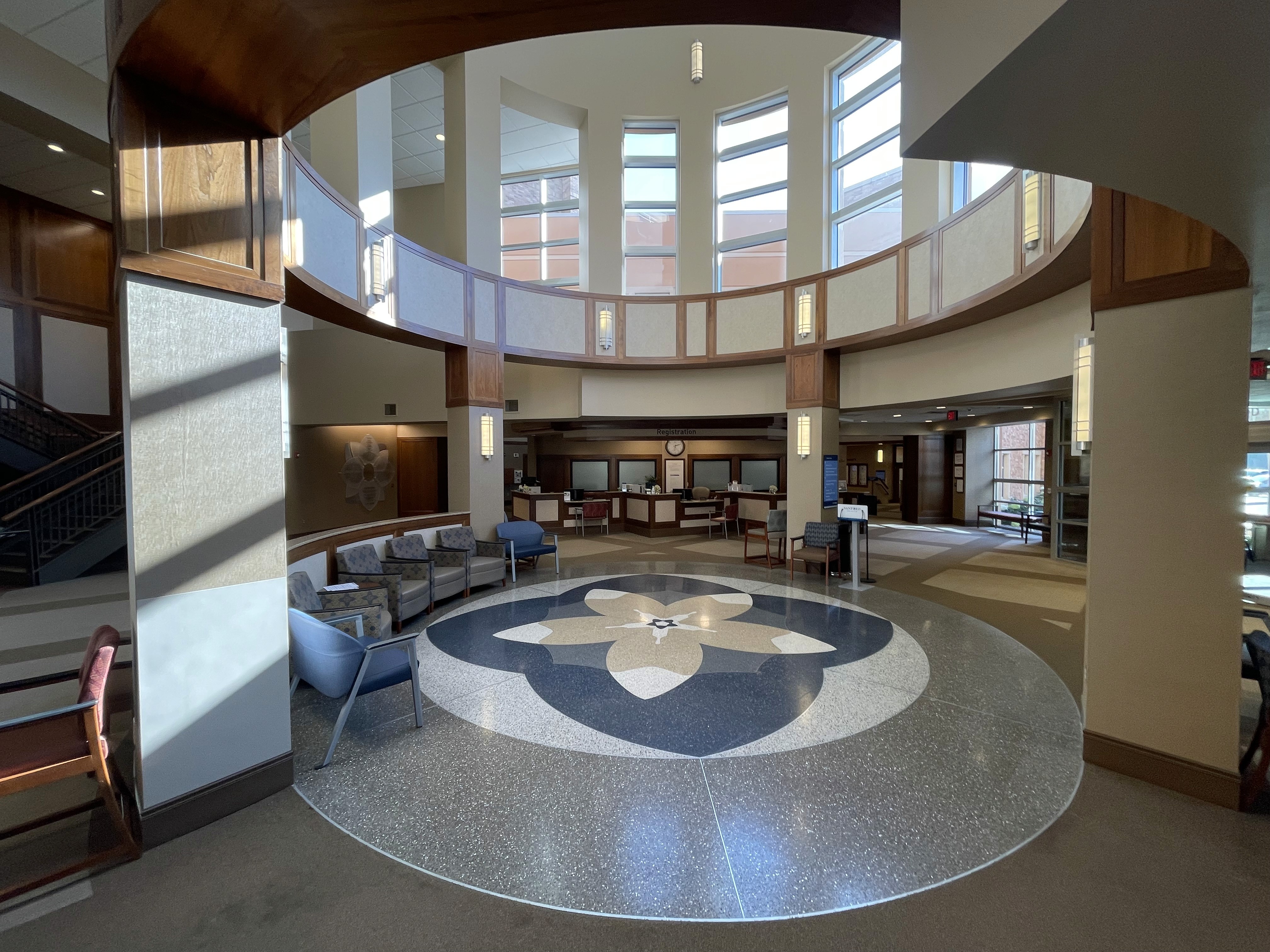 Terrazzo floor with prairie flower motifs at Edith Sanford Breast Center, Sioux Falls.