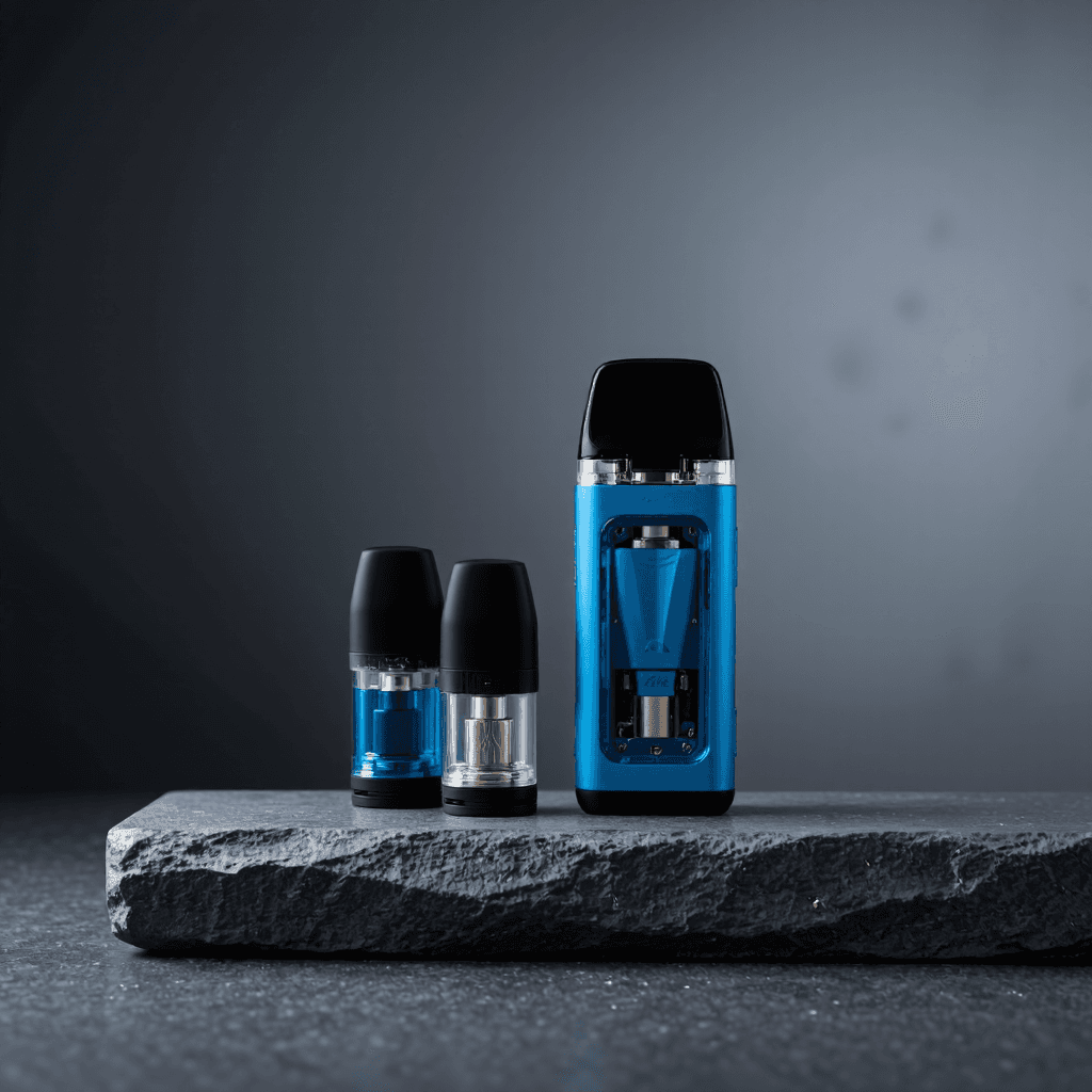 product photography of vaping device with two replacement pods